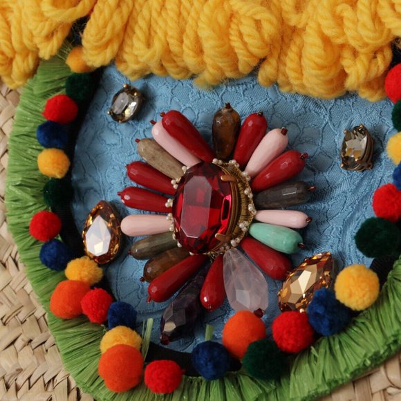 DOLCE & GABBANA Multicolor PomPom Balls Crystals Hand Straw - Picture 2 of 5